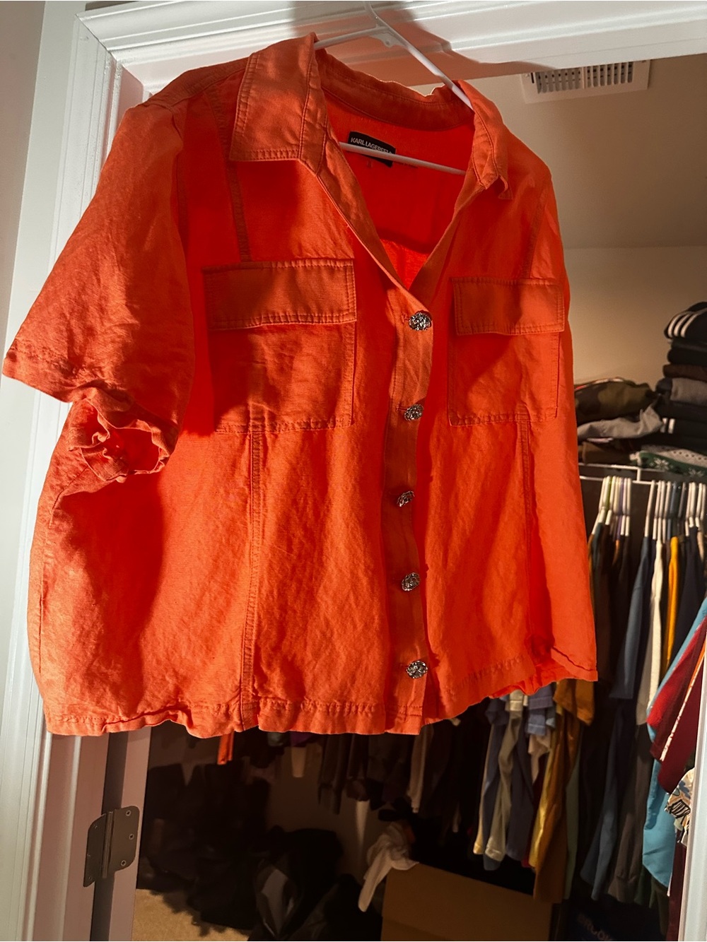 Karl Lagerfeld Bright Orange Short-Sleeve Button-Front Shirt